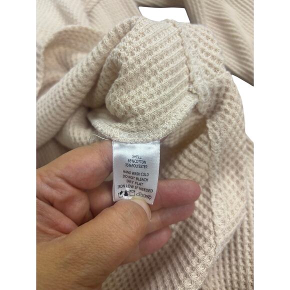 Fantastic Fawn Beige Waffle Knit Henley Top Women’s Size M Long Sleeve Boho - Picture 7 of 7